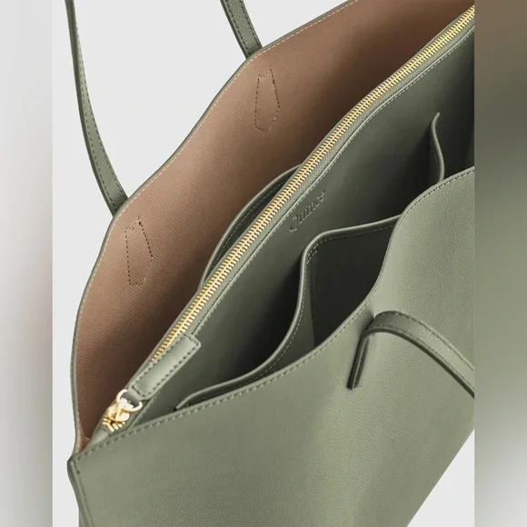 Quince Italian Leather Triple Compartment Tote Olive Green - Picture 4 of 16